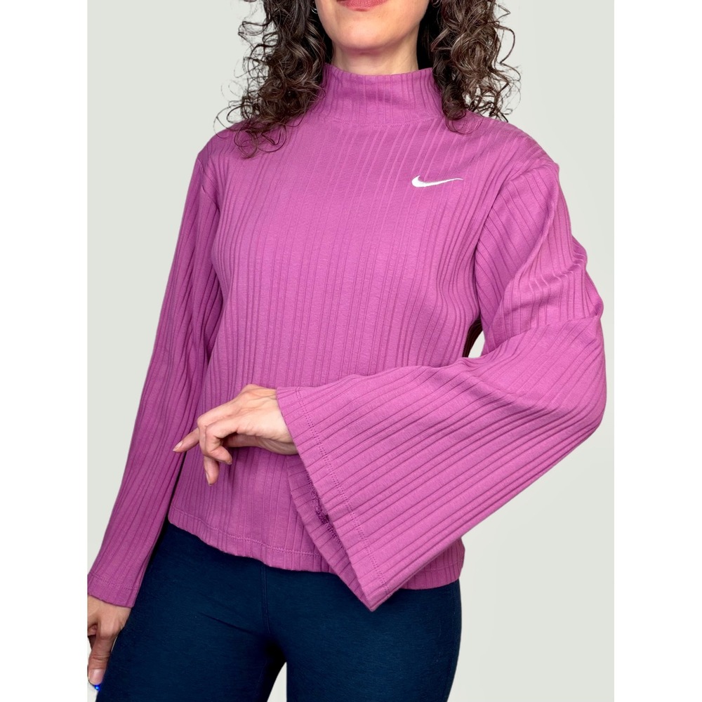 Nike Sportswear Ribbed Jersey Mock Neck Long Sleeve Top Bordeaux Petal Pink S